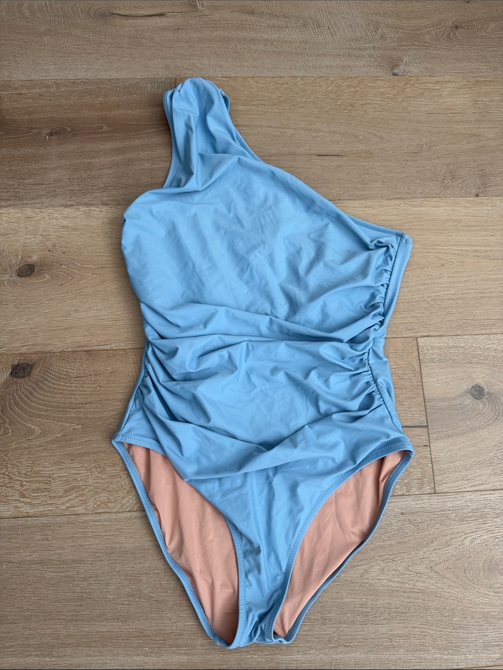 J. Crew One-Shoulder Sky Blue Ruched One-Piece Swimsuit